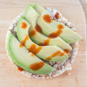 Gluten Free avocado rice cake sriracha snack