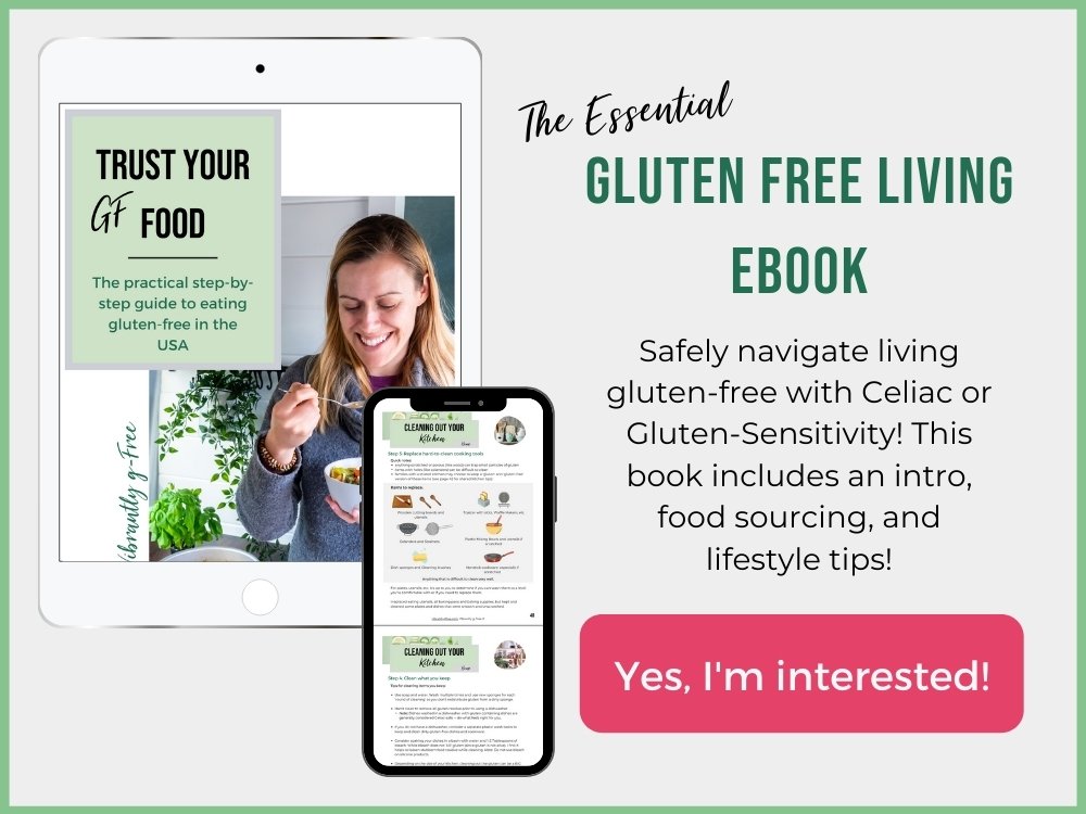 Gluten Free Living Ebook mock up image and description.
