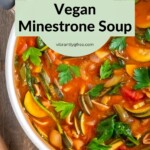 Top view of a large pot of vegan minestrone soup!