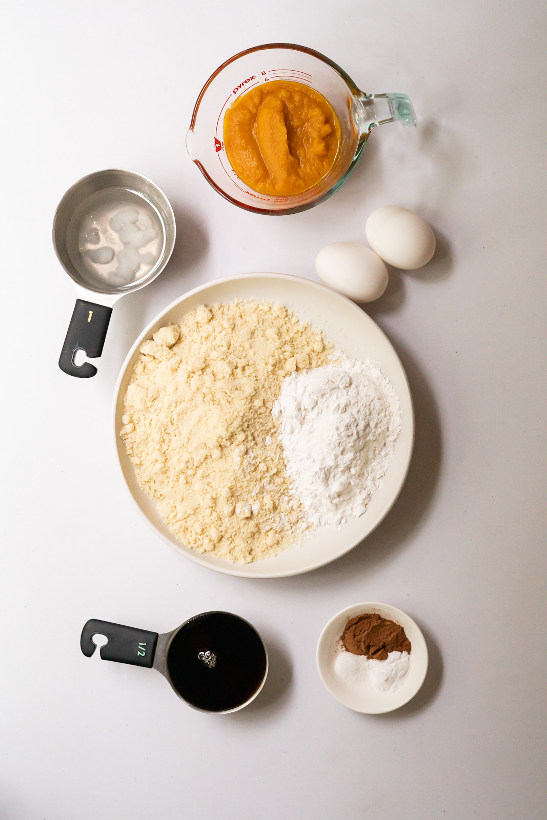 Overhead view of the 9 ingredients you need to make this recipe measured and ready to use.