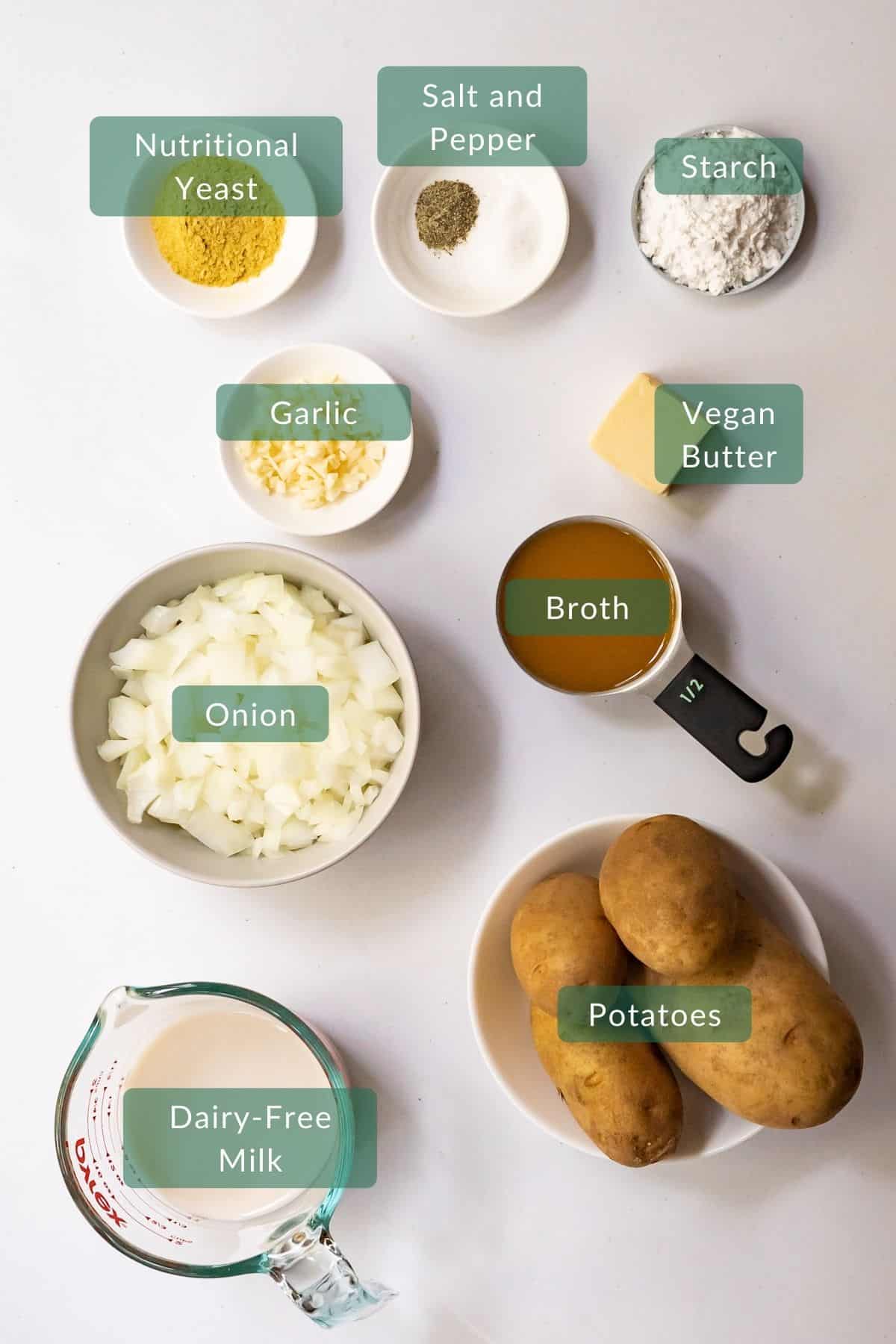 Overhead view of all the ingredients you need to make this recipe with labels.