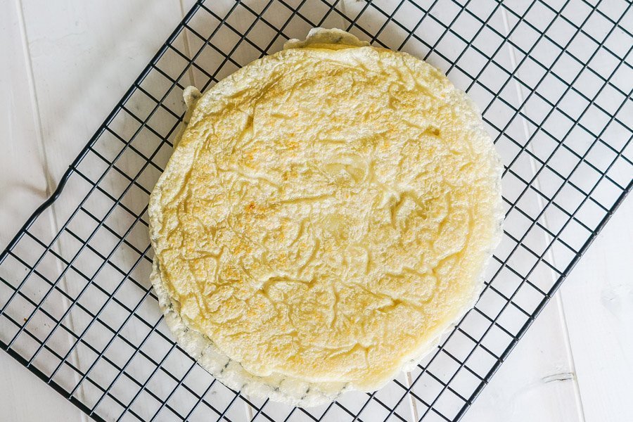 Top view of Tapioca Flour Crepes stacked on a cooling rack