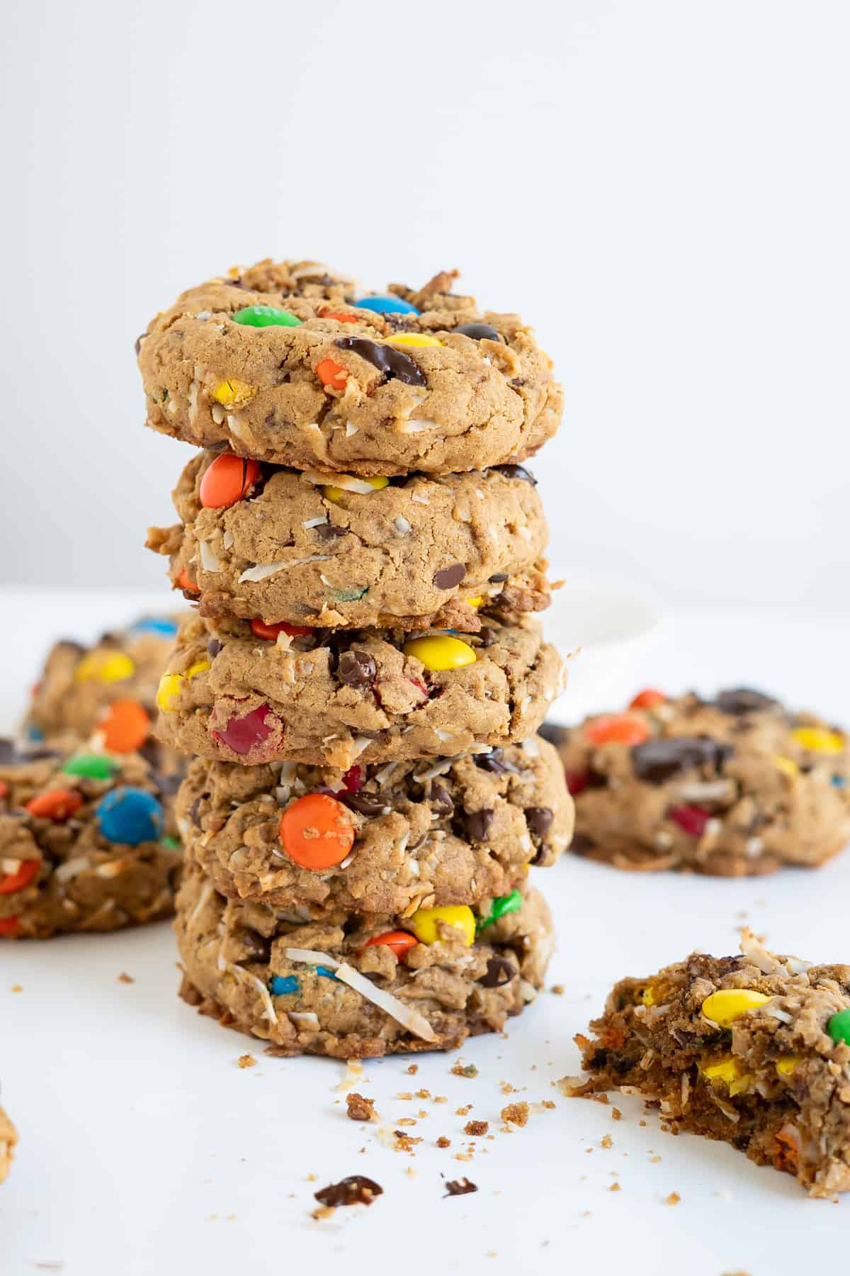 A stack of five gluten-free monster cookies.