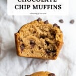Half of a gluten free chocolate chip muffin to show the amazing fluffy and moist texture!