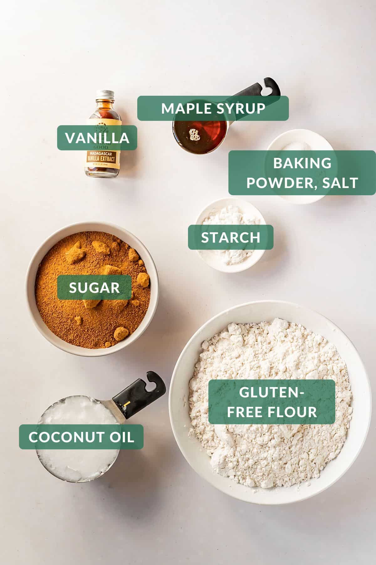 The ingredients you need to make coconut sugar chocolate chip cookies.