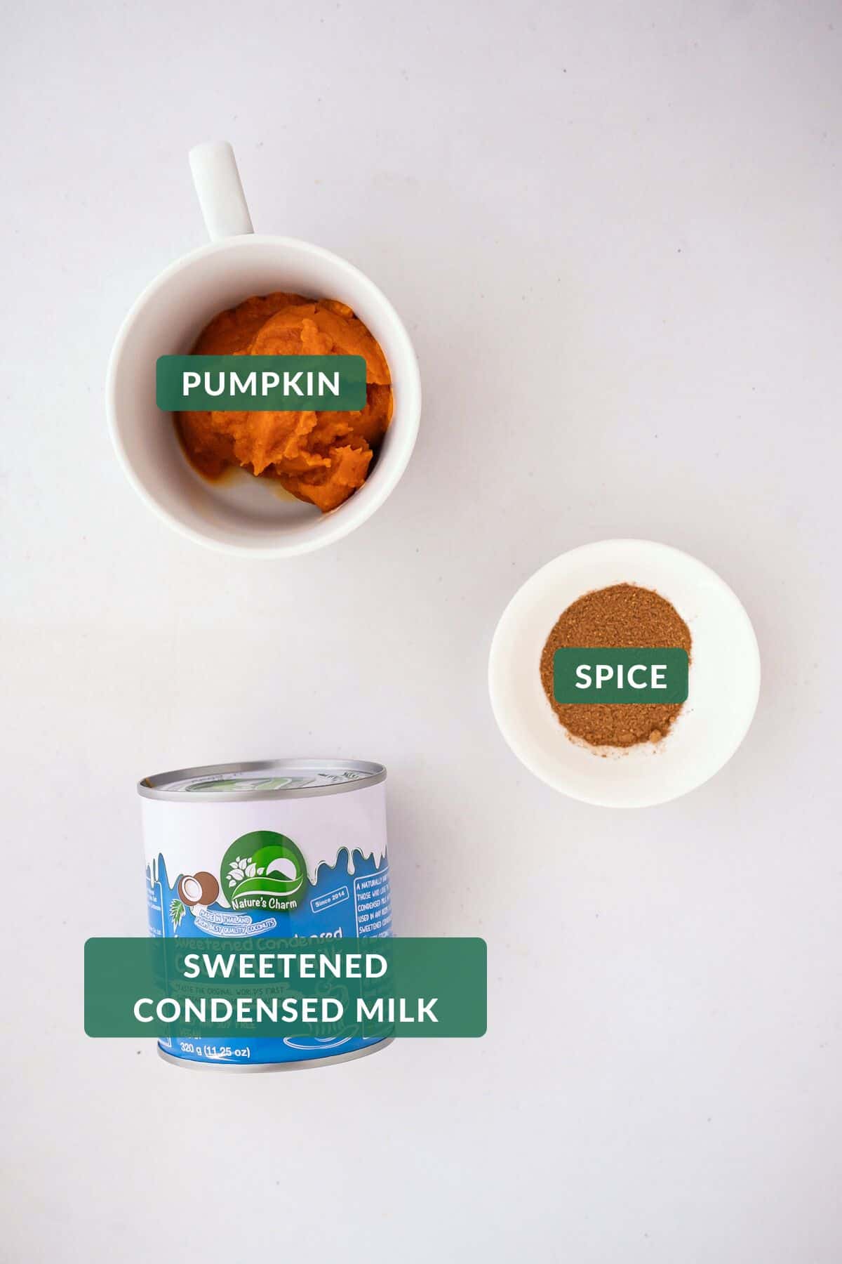 The three ingredients you need for homemade pumpkin spice creamer.