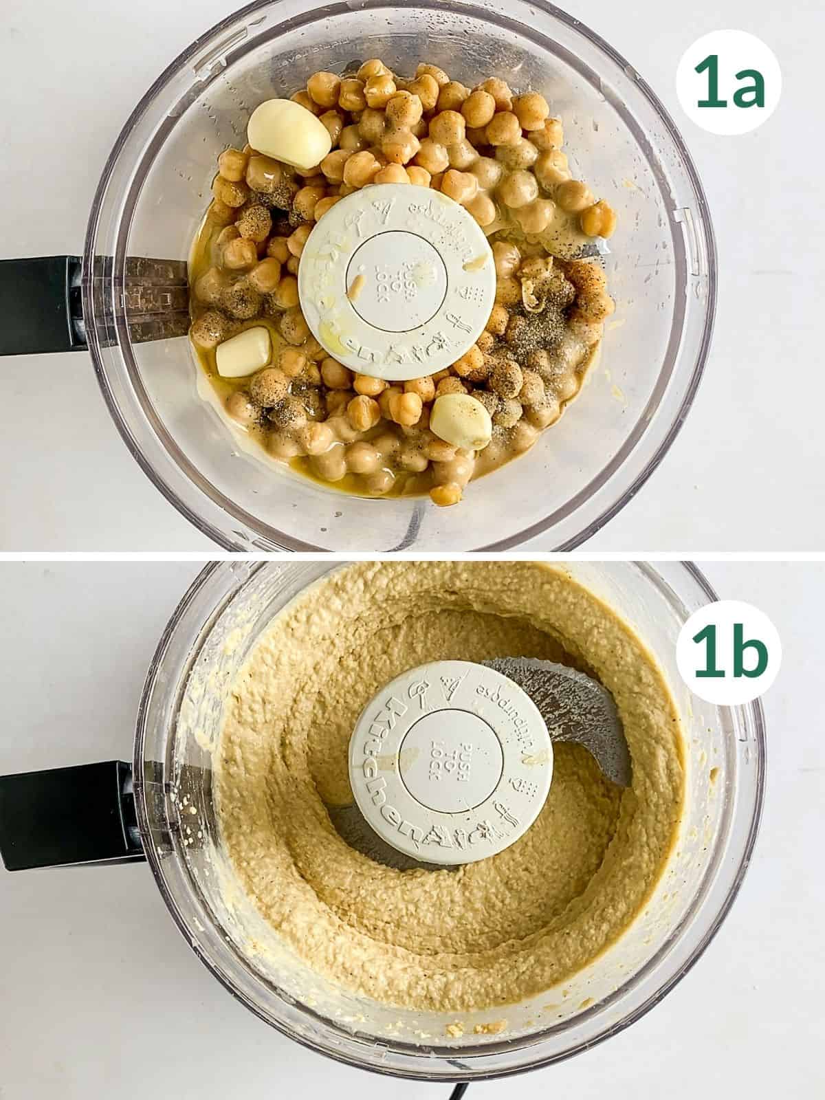 How to make canned chickpea hummus by placing all ingredients in a blender and blending until smooth and creamy.