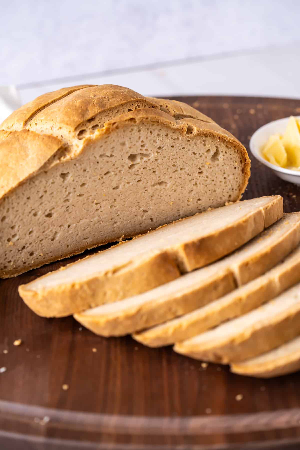 A close up of the inside of a gluten-free artisan bread loaf.