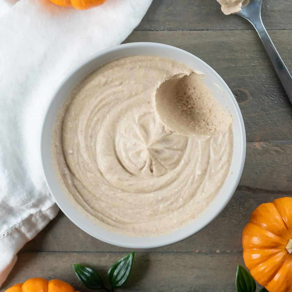 A bowl of pumpkin spice whipped cream.