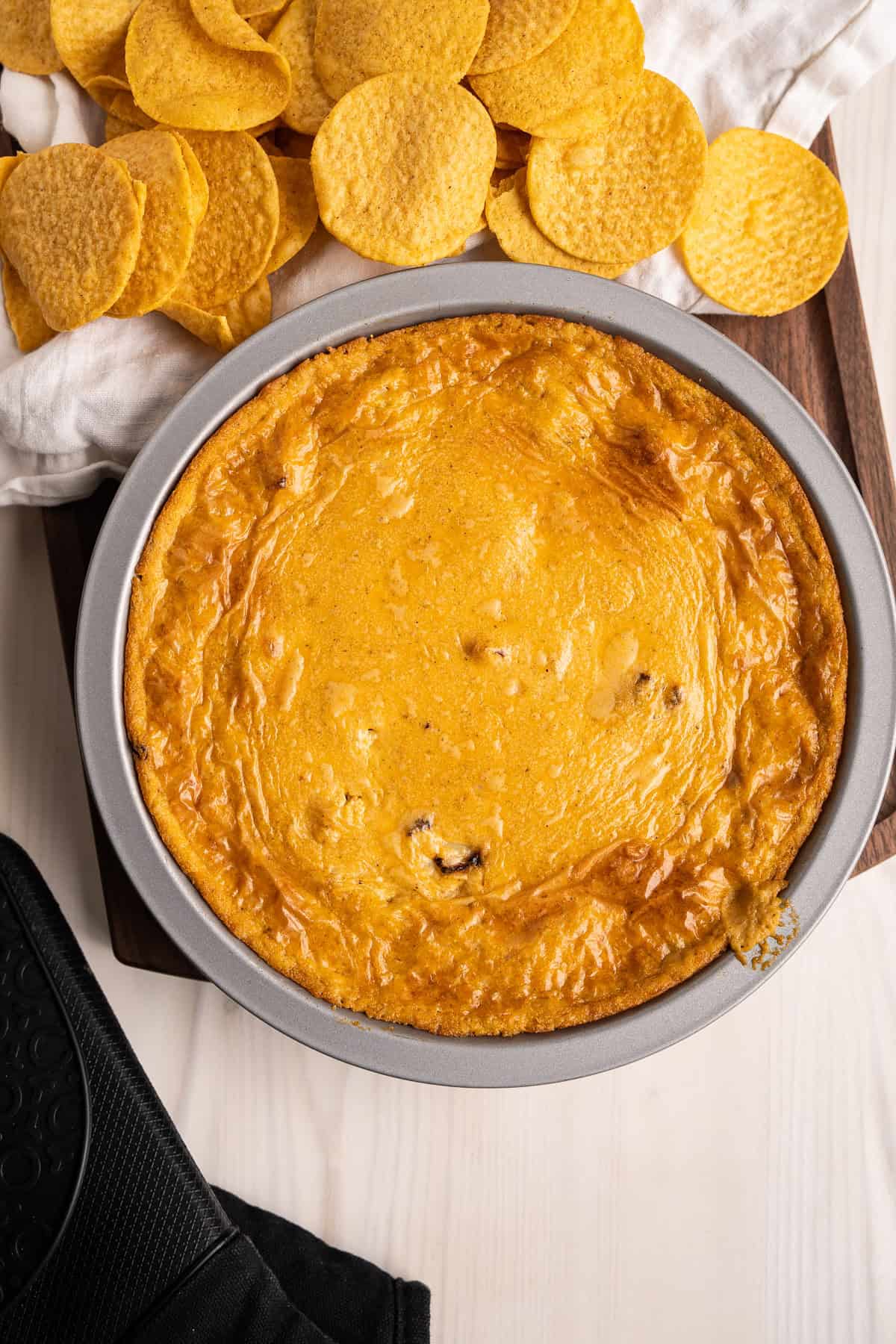 A dairy-free buffalo chicken dip with a cheesy top crust.
