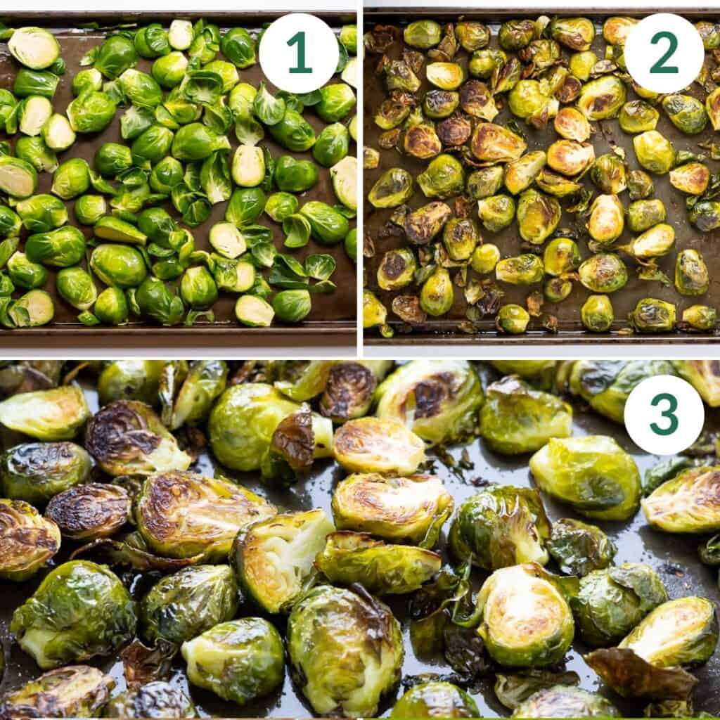 How to make crispy roasted brussels sprouts in three easy steps.