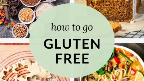 Four pictures of gluten-free food with the text overlay "how to go gluten-free".