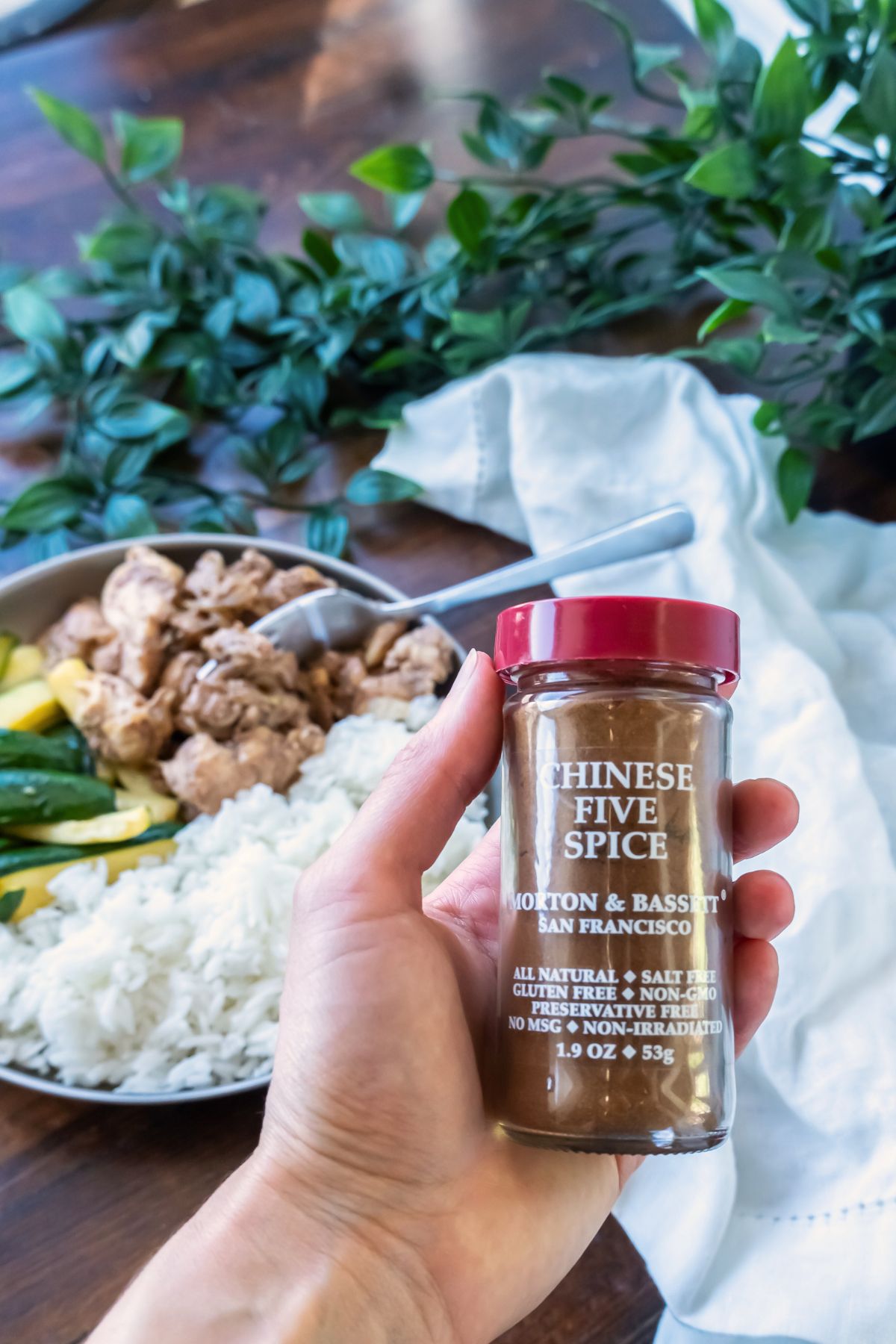 A jar of Morton & Bassett Chinese Five Spice with a gluten-free label.