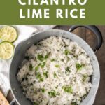 A pot of fluffy copycat chipotle cilantro lime rice.