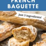 Gluten-Free French Baguettes cracked in half to show the traditional crust and texture.
