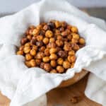 A serving bowl of crispy roasted chickpeas.