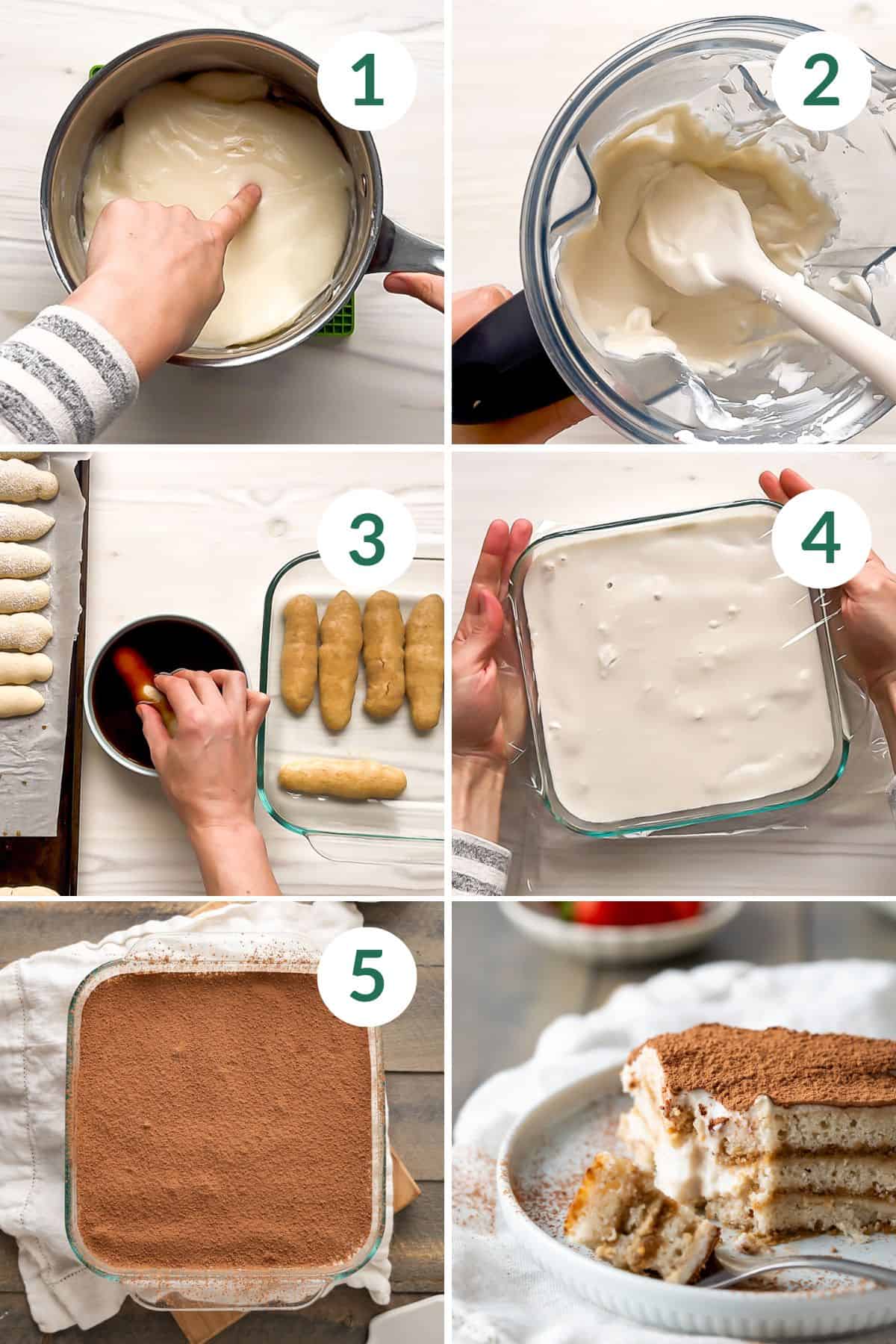 How to make vegan tiramisu in five step-by-step photos.