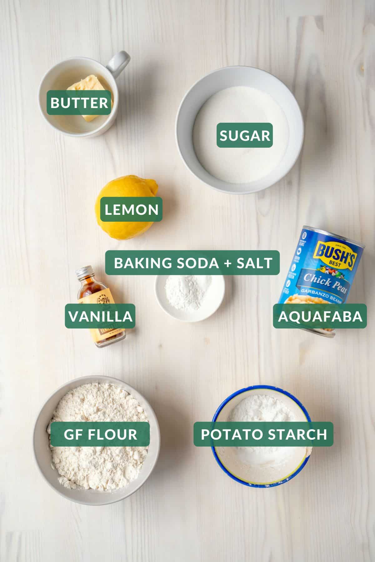 The ingredients needed to make vegan ladyfingers.