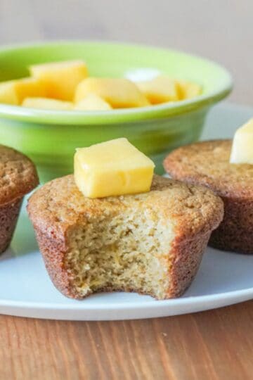 The inside of a mango muffin to show the soft and moist texture.