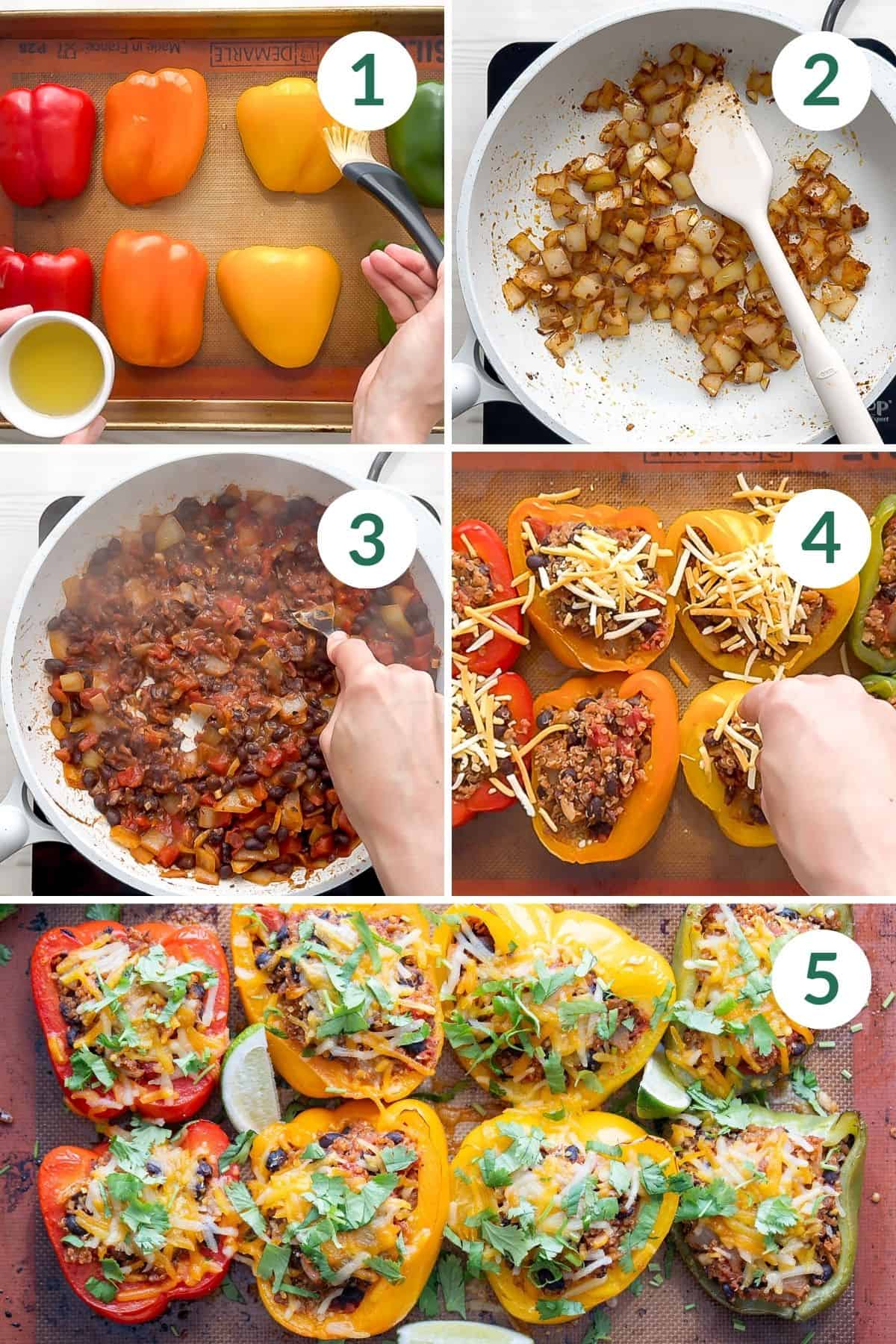 How to make quinoa stuffed peppers in five step-by-step photos.