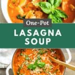 A dutch oven full of lasagna soup made all in one pot.