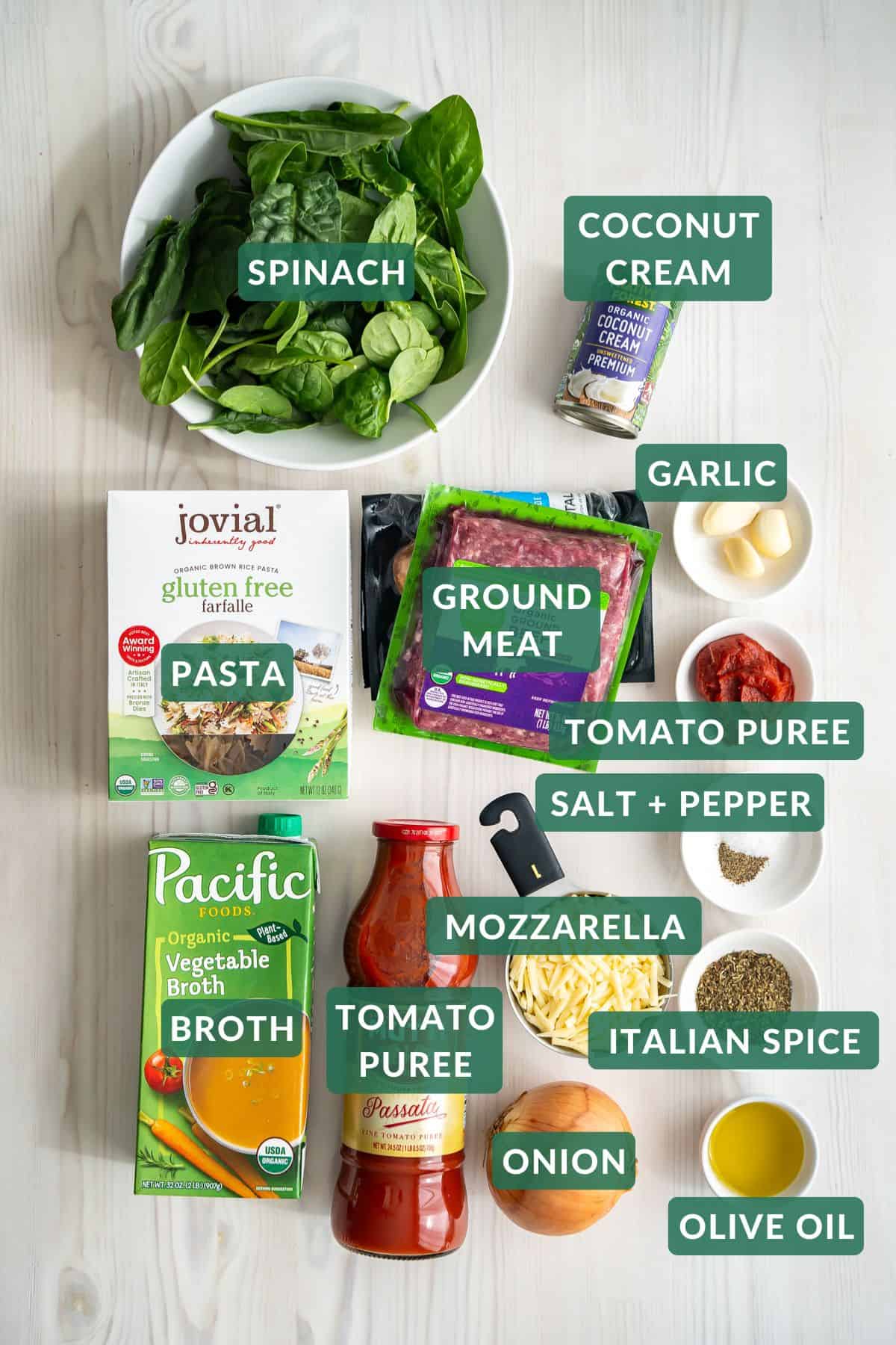 The ingredients needed to make one pot lasagna soup.