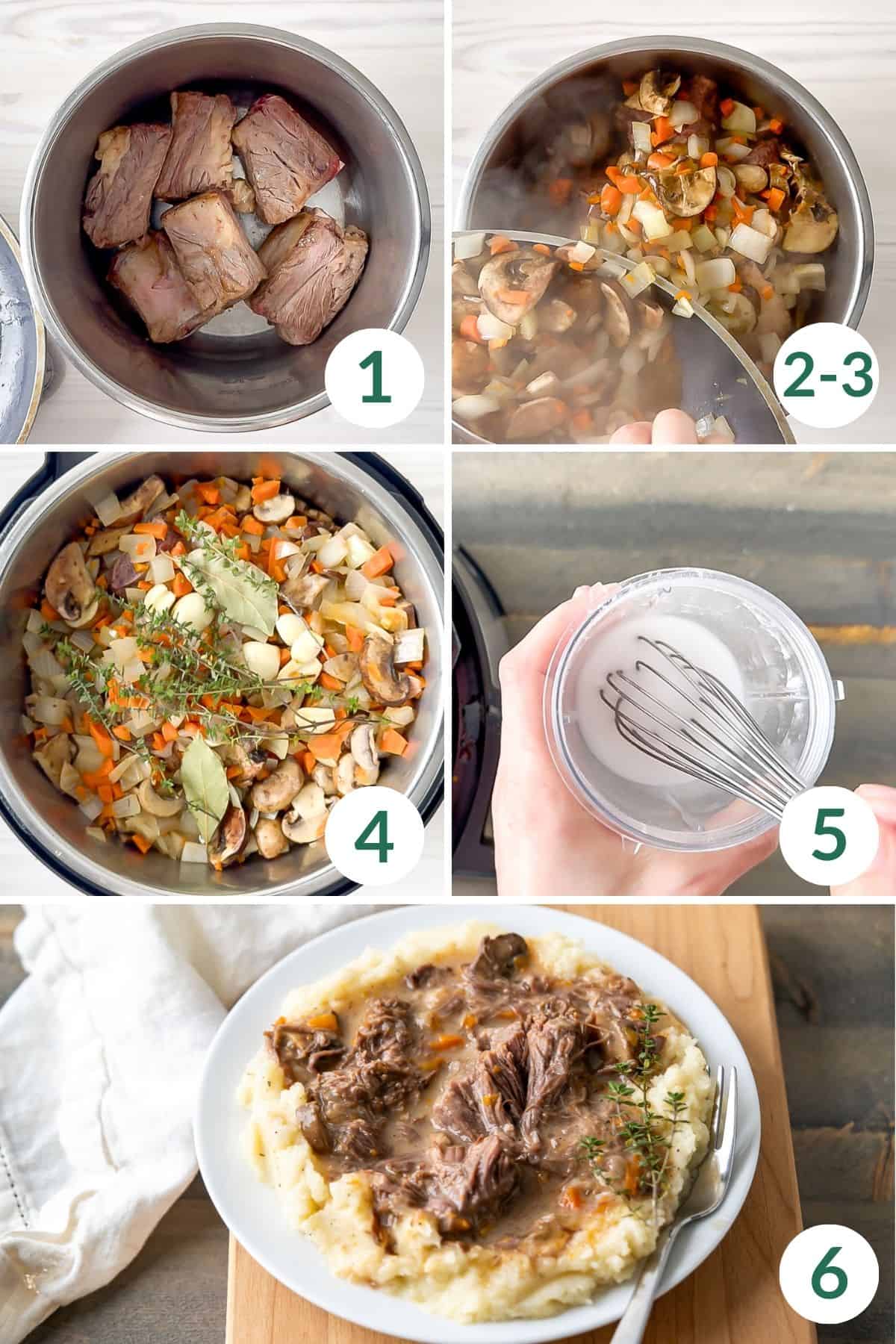 Step by step photos showing how to make instant pot short ribs.