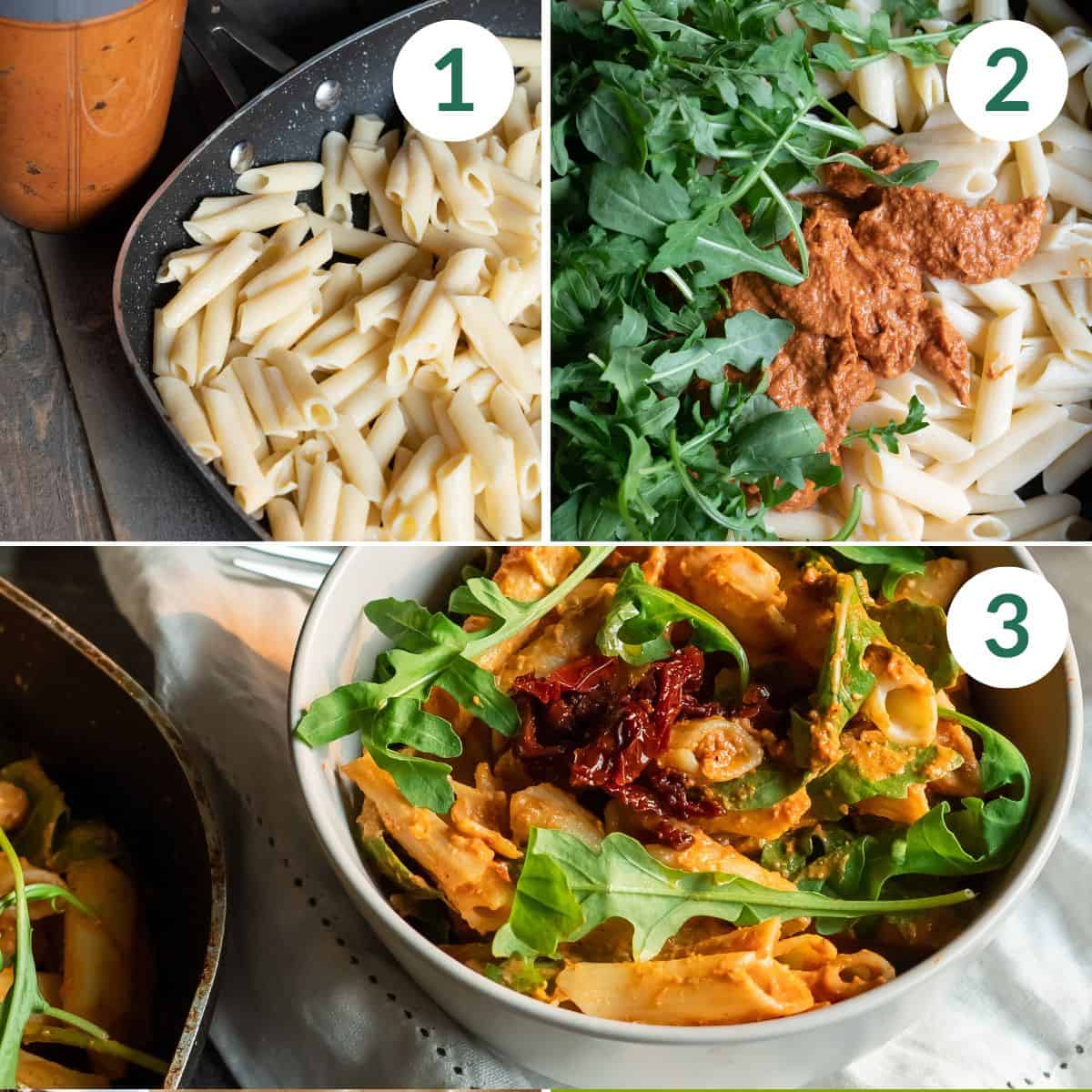 How to make sun-dried tomato pasta in three steps.