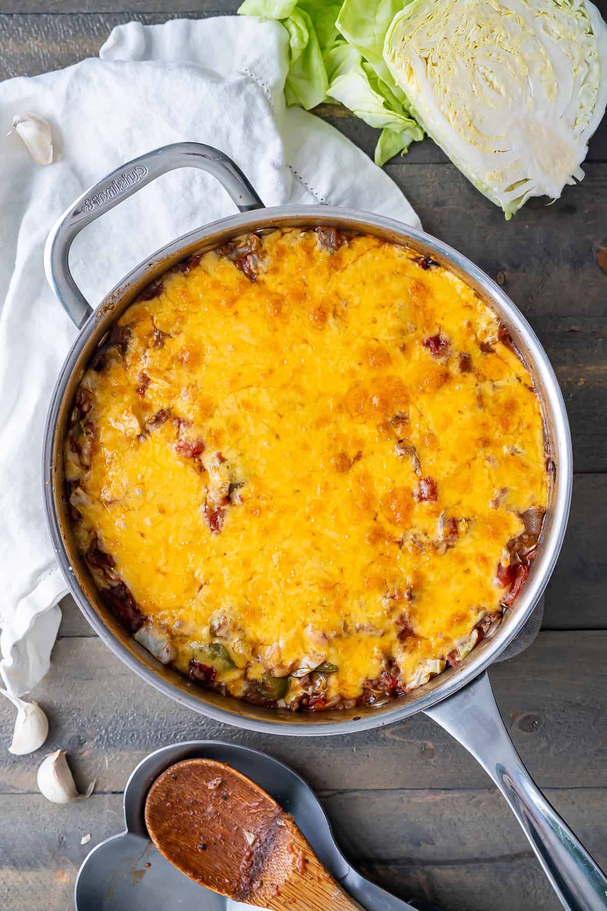 The finished cheesy cabbage roll skillet.