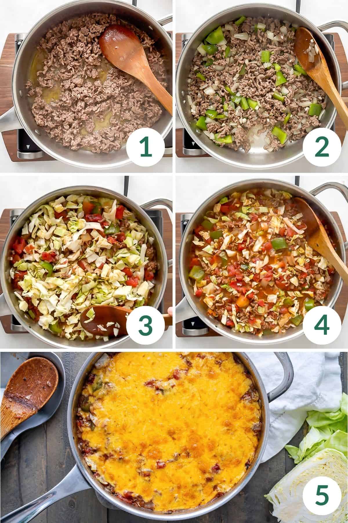 Step-by-step photos of how to make cabbage roll skillet.